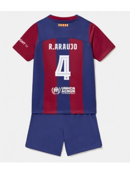 Barcelona Ronald Araujo #4 Heimtrikotsatz für Kinder 2023-24 Kurzarm (+ Kurze Hosen)